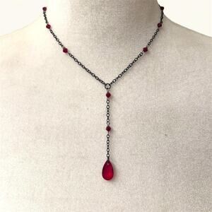 Red glass beaded drop necklace